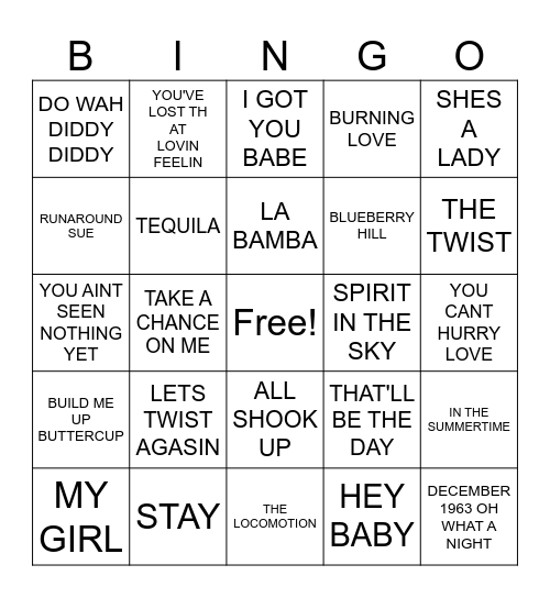 Front Row #3 Bingo Card