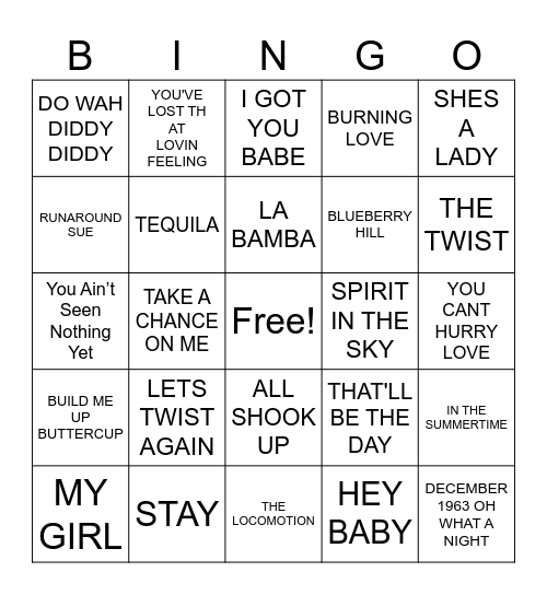 Front Row Bingo Card