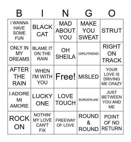 GATORS 80'S & 90'S HITS Bingo Card