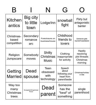 Terrible Christmas Movie Tropes Bingo Card