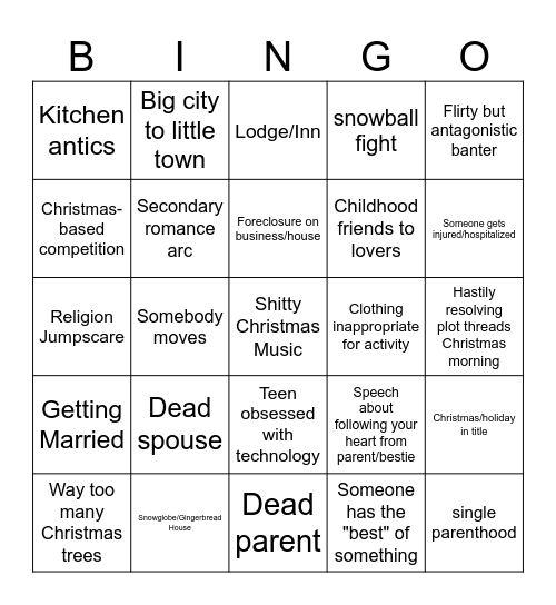 Terrible Christmas Movie Tropes Bingo Card