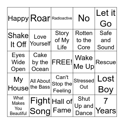 Pop Song Bingo Card