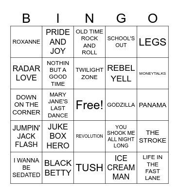 HURRICANES CLASSIC ROCK Bingo Card