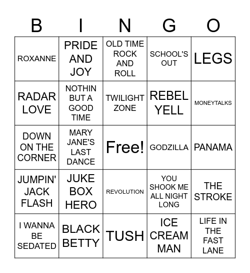 HURRICANES CLASSIC ROCK Bingo Card