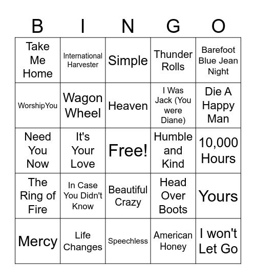 Country Bingo Card