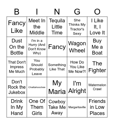 xxx Country xxx Bingo Card