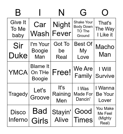 Disco 1 Bingo Card