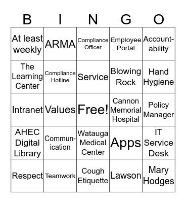 ARHS BINGO Card