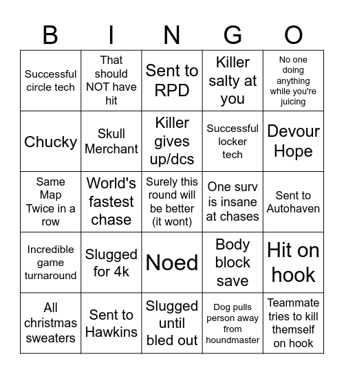 Survivor Dbd Bingo Card