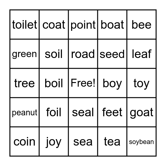 Smart Phonics 5 Bingo Card