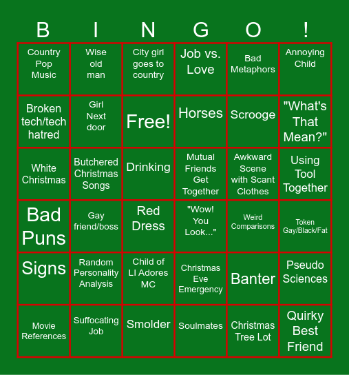 CCM (Crudy Christmas Movie) Bingo Card