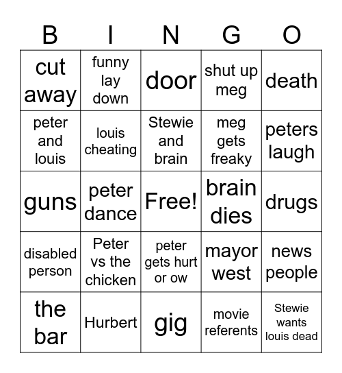 FAMILY GUY Bingo Card