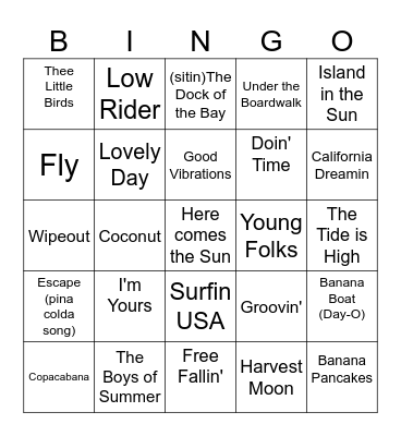 Beach Party Bingo Card
