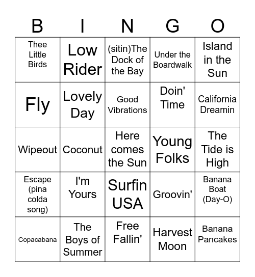 Beach Party Bingo Card
