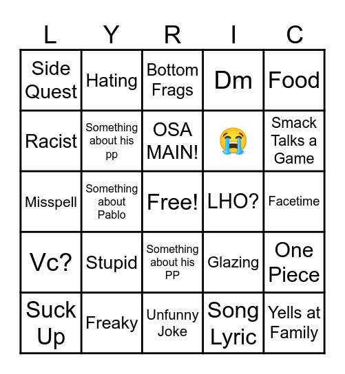 Lyric Bankes Bingo Card