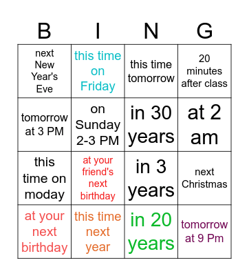 What will you be doing? Bingo Card