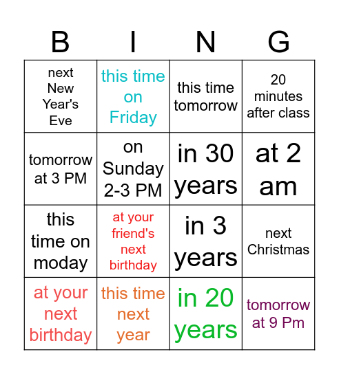 What will you be doing? Bingo Card