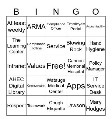 ARHS BINGO Card