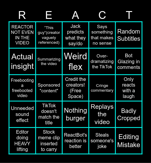 Bad Reactor Bingo Card