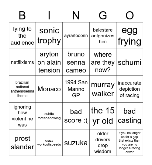 senna 2024 Bingo Card