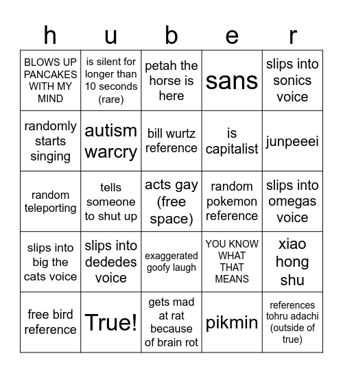 hubert bingo Card