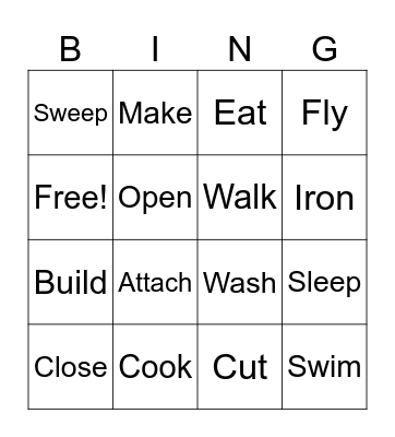 Verb Bingo Card