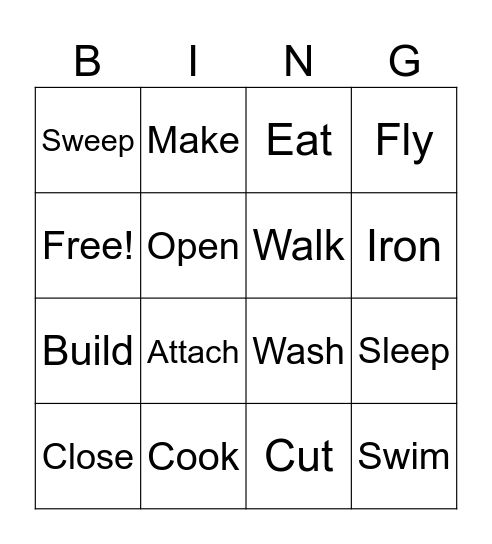 Verb Bingo Card