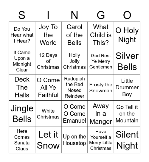 SINGO Bingo Card