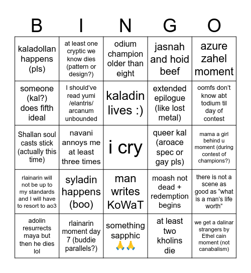 knights of Bingo Card