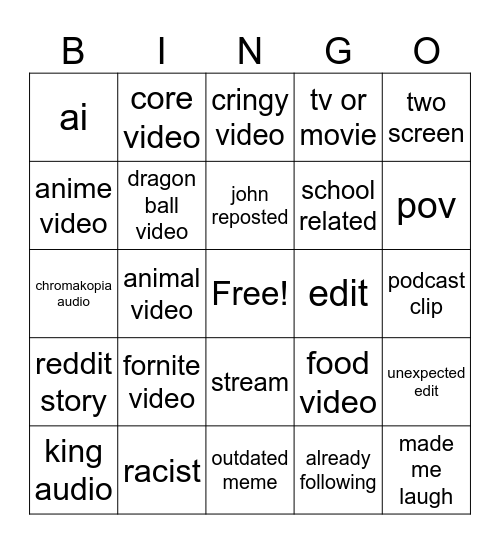 Untitled tiktok Bingo Card