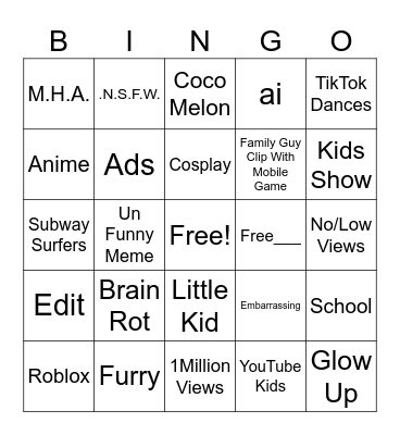 cringe bingo Card