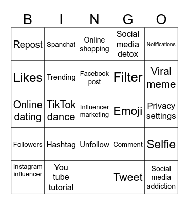 Social media bingo Card