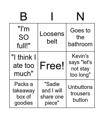 Kevin Party Bingo Card