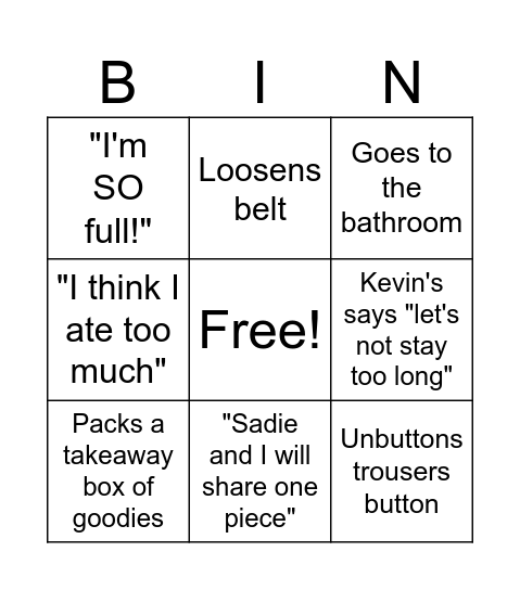 Kevin Party Bingo Card