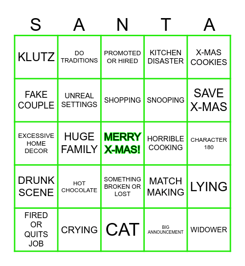 R-&-N 2023 X-MAS MOVIES Bingo Card