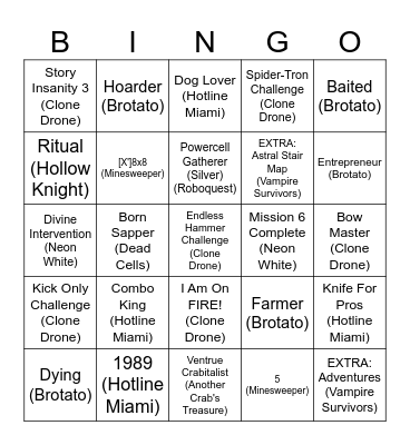 Achievement Bingo Card