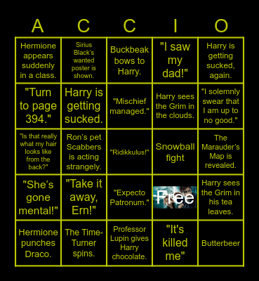 Harry Potter Marathon Watch Along Bingo Card