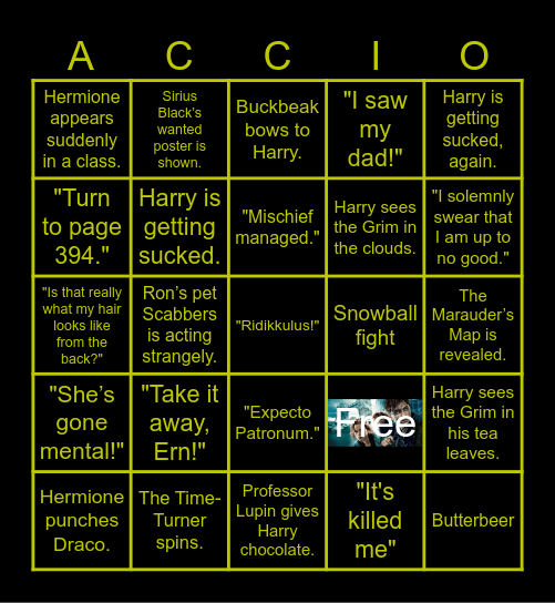 Harry Potter Marathon Watch Along Bingo Card