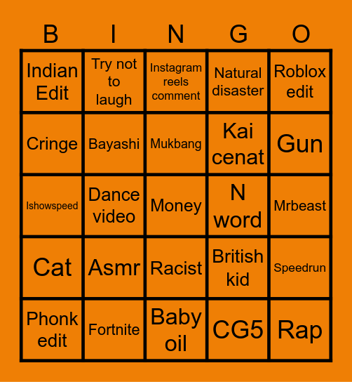 Youtube shorts 3 Bingo Card