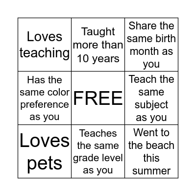 Know Your Neighbor Bingo Card