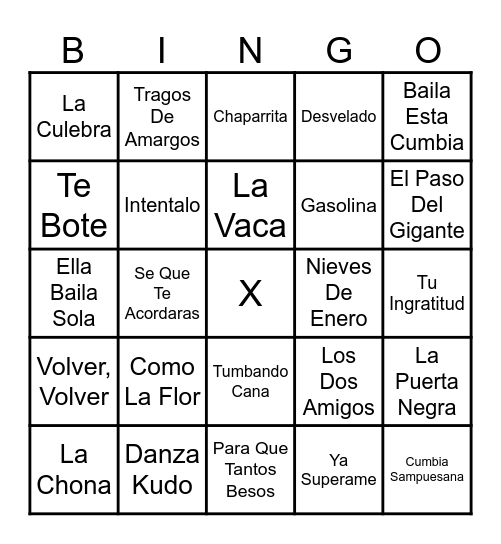 Bingo Musical Bingo Card