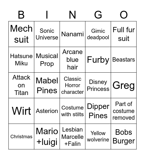 Saturday Bingo Card