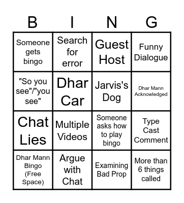 Jarvis Johnson Dhar Mann Bingo Card