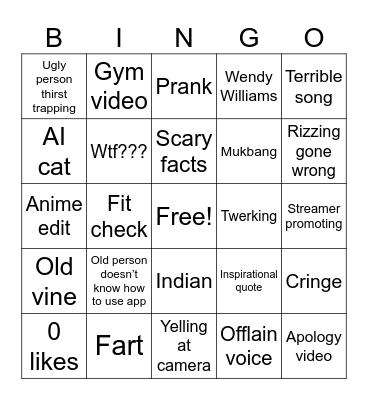 Insta reels Bingo Card