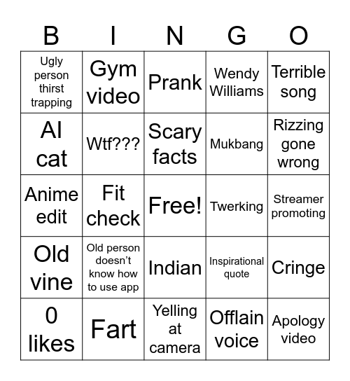 Insta reels Bingo Card