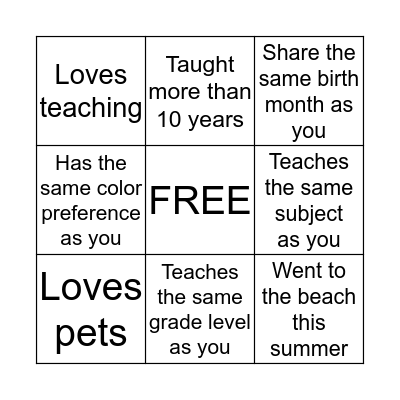 Know Your Neighbor Bingo Card