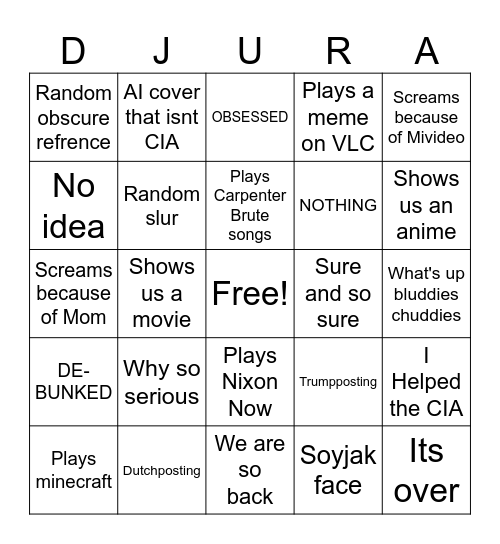 What will Djura say Bingo Card