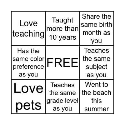 Know Your Neighbor Bingo Card