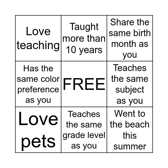 Know Your Neighbor Bingo Card