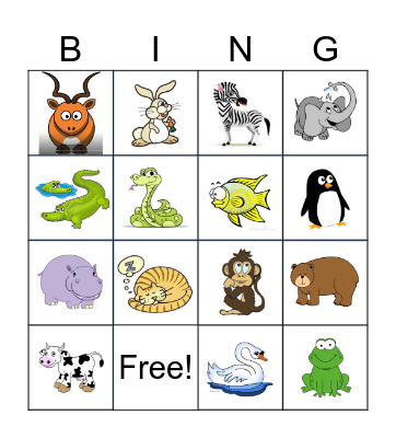 Animal Bingo Card